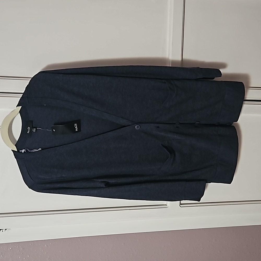 Naif women cardigan navy blue size large